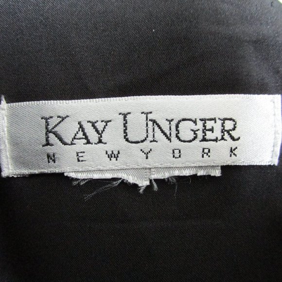 Kay Unger Black Sequin Tulle Skirt Rusched Silk Midriff 3/4 Sleeve Dress No Size - Picture 4 of 13